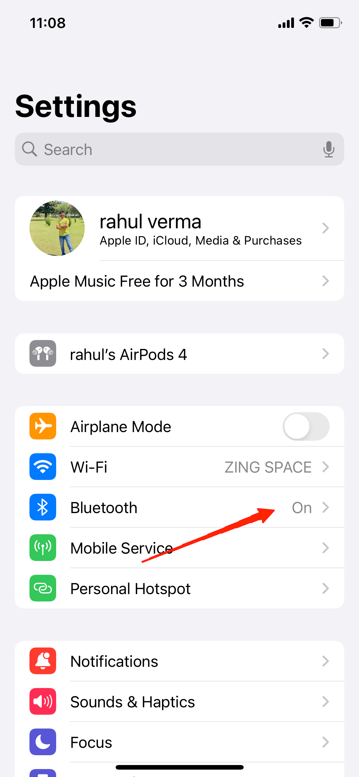 Экран Bluetooth в Настройках