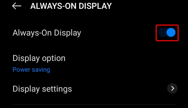 Включите «Always-On Display».