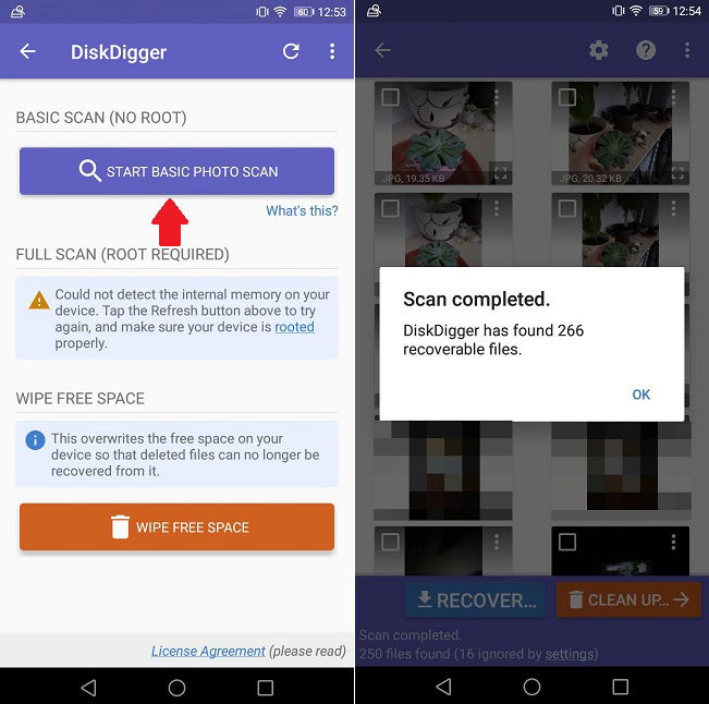 DiskDigger — базовое сканирование