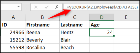 VLOOKUP для связи с другим листом