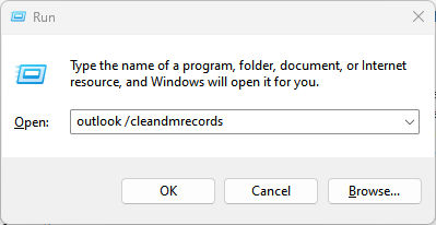 Запуск Run: команда outlook /cleandmrecords