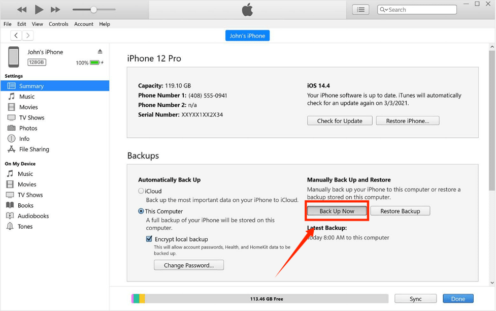 Резервное копирование iPhone через iTunes