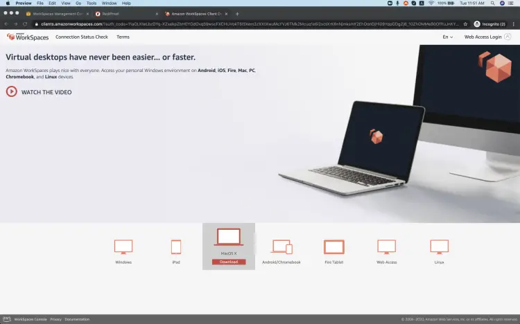 Страница загрузки клиента Amazon WorkSpaces