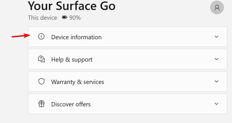 Раздел «Информация о устройстве» в приложении Surface