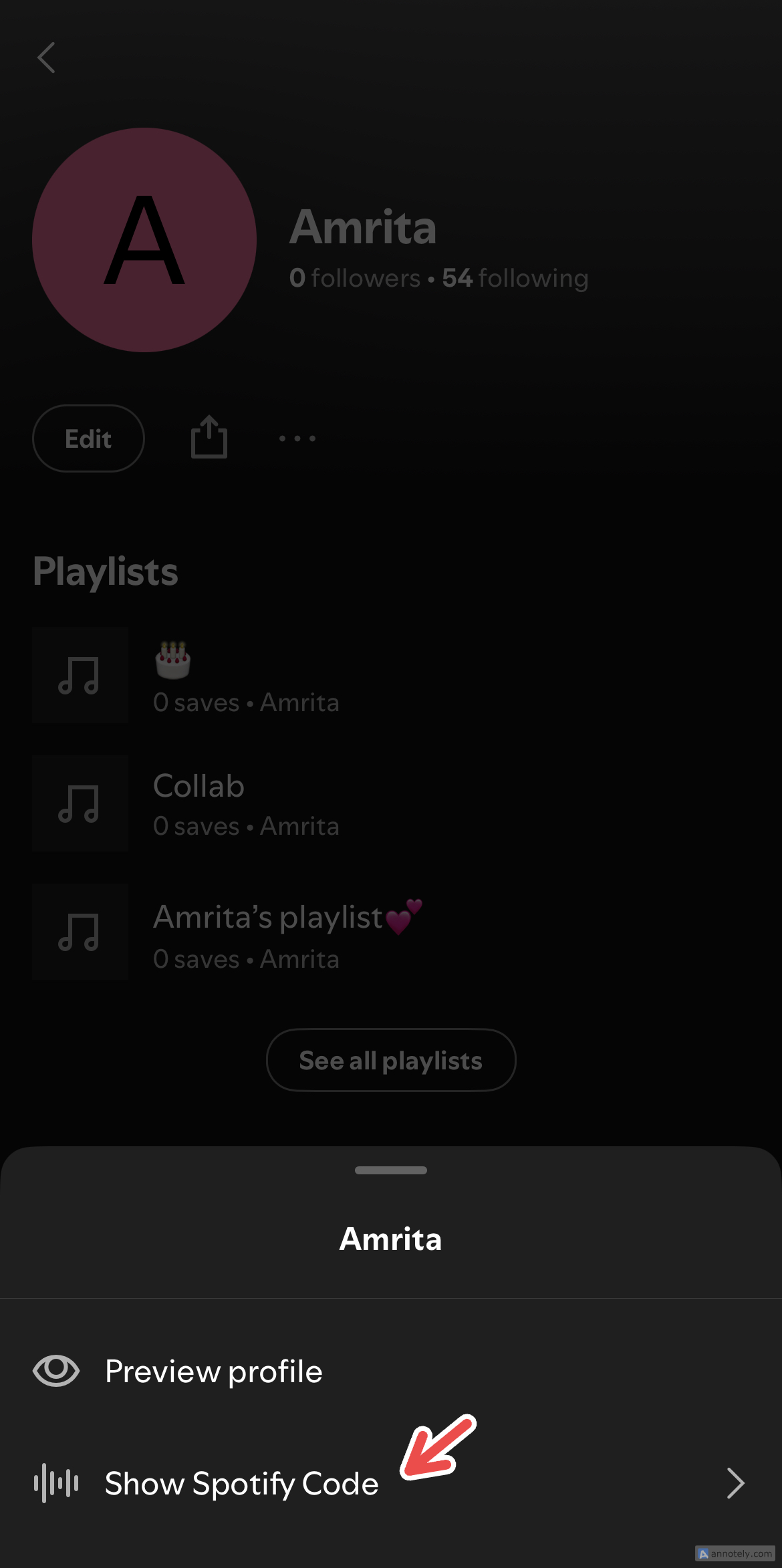 Генерация Spotify Code для профиля.