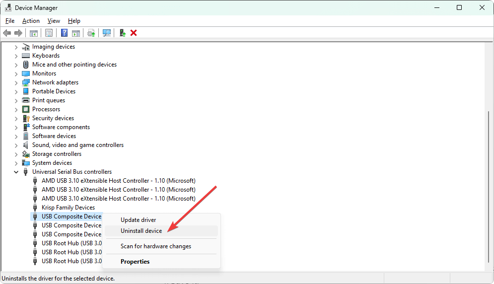 Подтверждение удаления драйвера USB в Диспетчере устройств