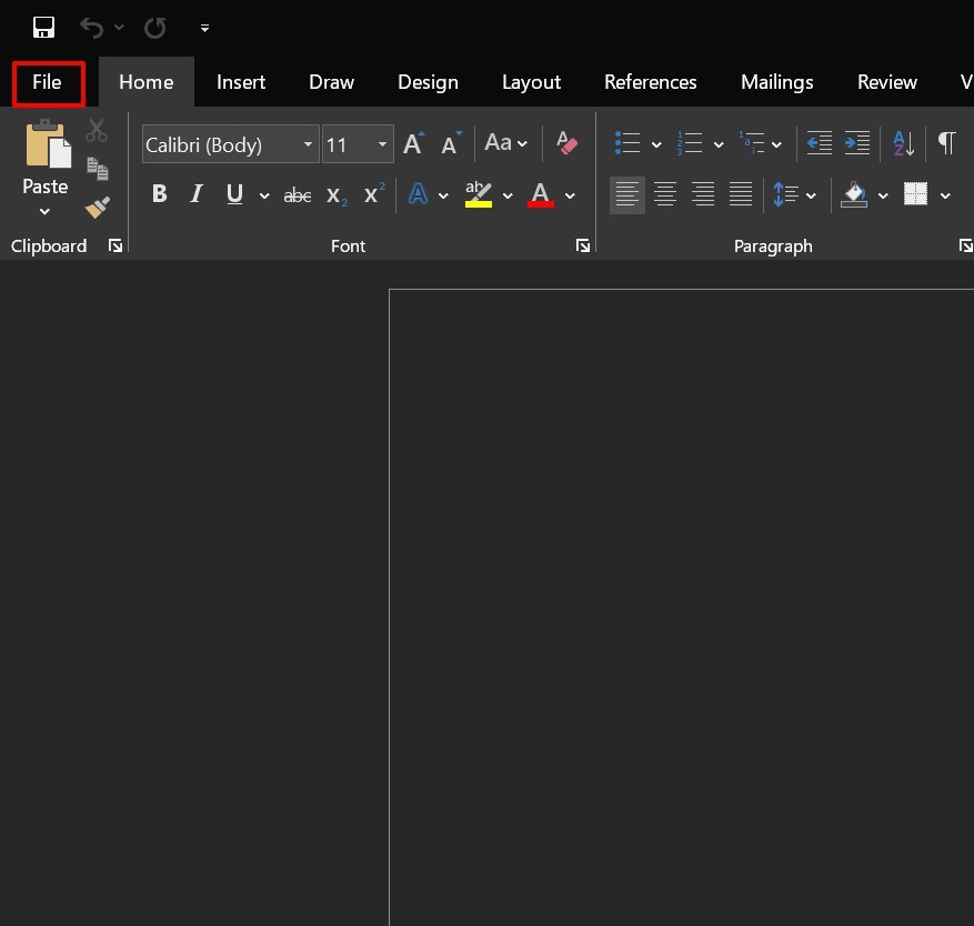 Окно меню Файл в MS Word