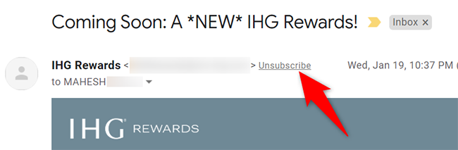 Кнопка «Отписаться» рядом с адресом отправителя
