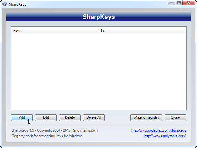 Добавление переназначения в SharpKeys