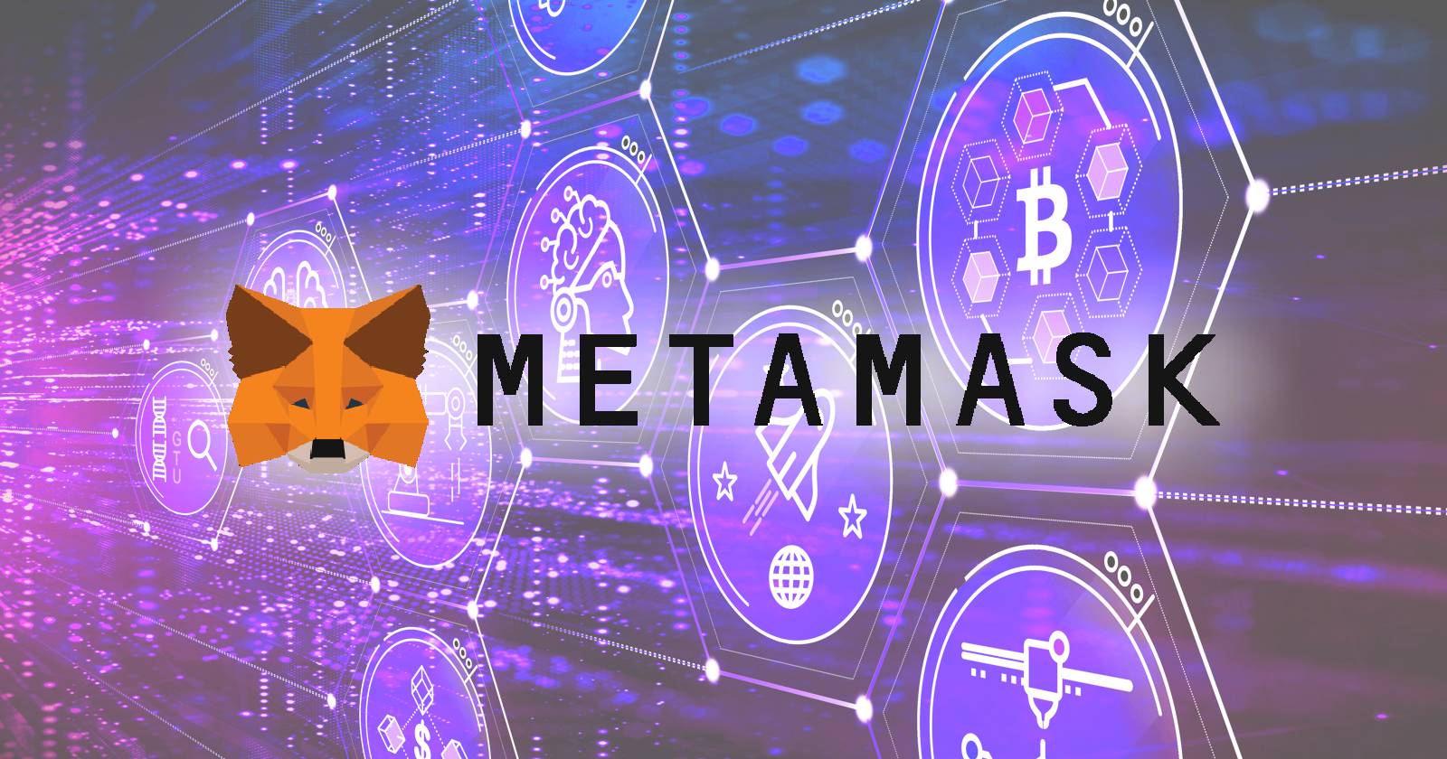 MetaMask Learn Logo auf Krypto-Icon-Hintergrund