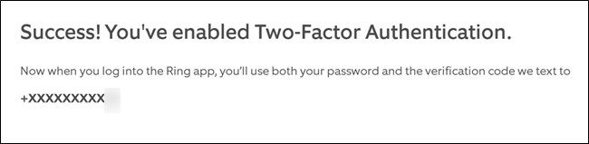 Нажатие Back to Settings на сайте Ring после включения 2FA