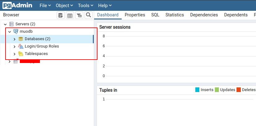 Подключённые сервера в PgAdmin4
