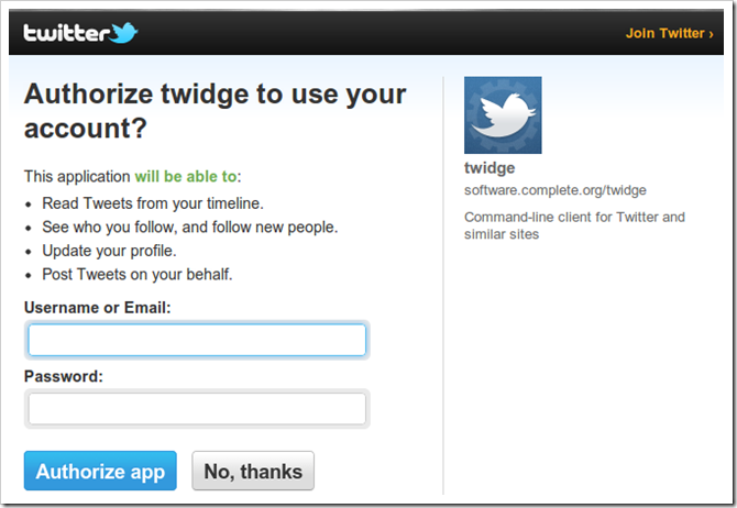 Получение PIN‑кода для Twidge