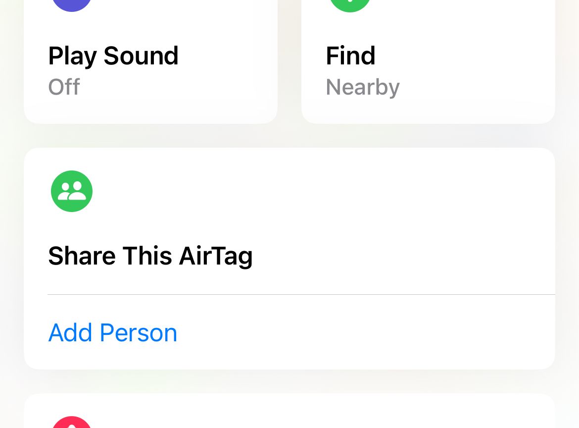 Совместное использование AirTag через кнопку 