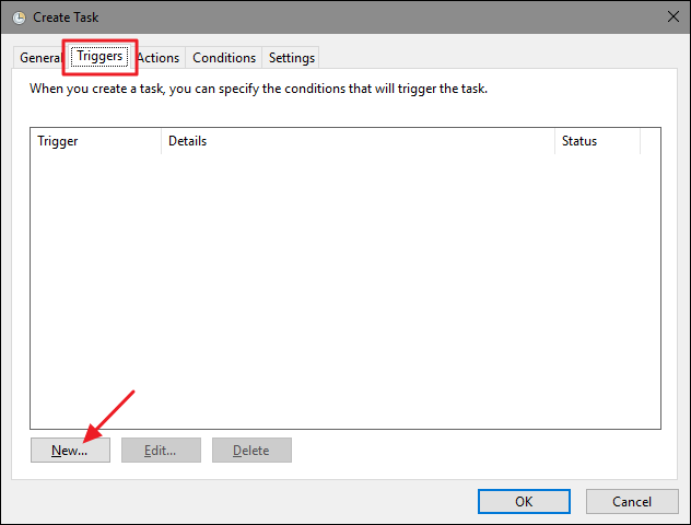 Создание нового триггера: при запуске