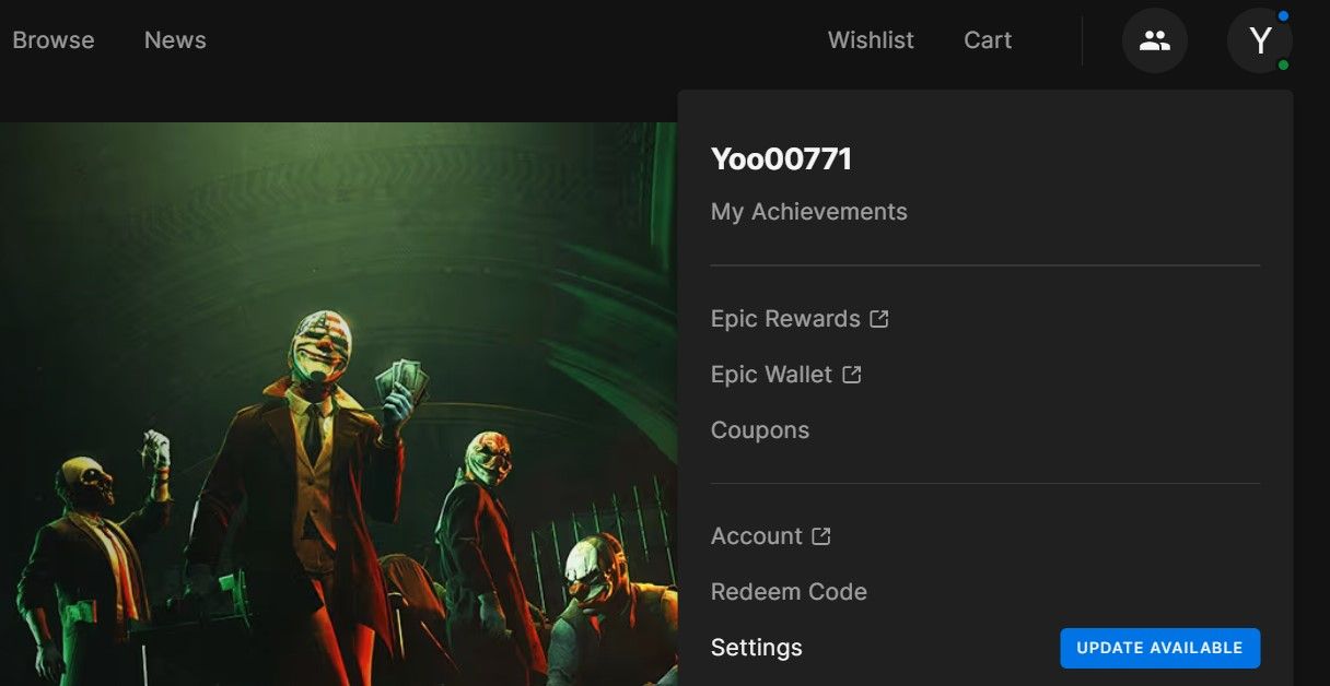 Открыть настройки в Epic Games Launcher