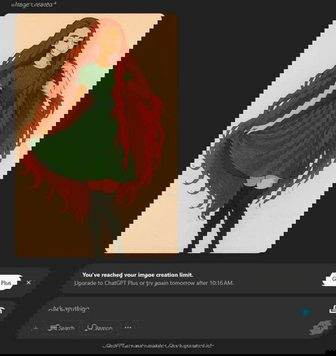 Сообщение интерфейса о лимите генерации изображений в ChatGPT