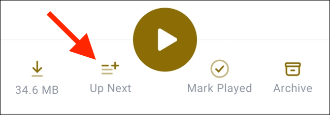 Нажмите Up Next со страницы подкаста