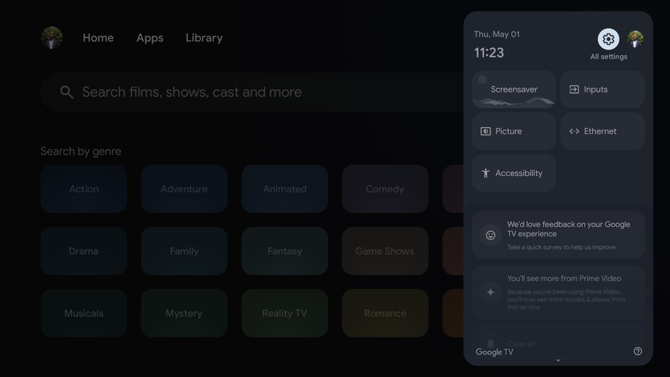 Google TV All settings menu option