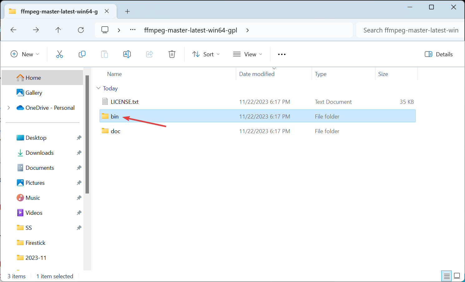 Содержимое папки bin в распакованном FFMPEG