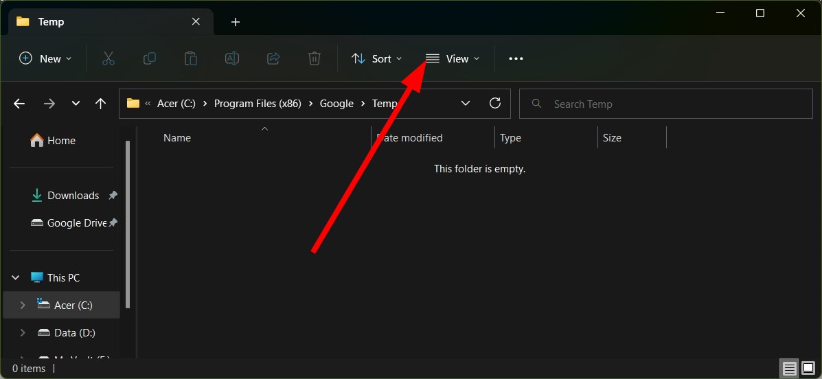 Меню «Вид» в Проводнике Windows