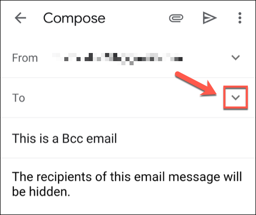 Нажмите стрелку вниз рядом с полем «Кому», чтобы открыть поля CC и BCC.