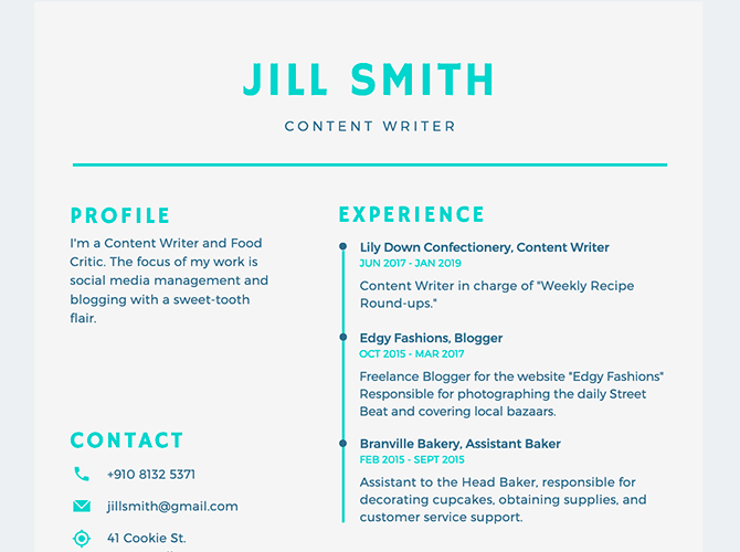 Filling out work experience on a Canva resume