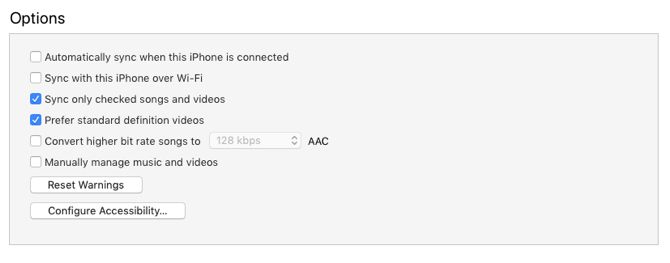 The iTunes Options Screen