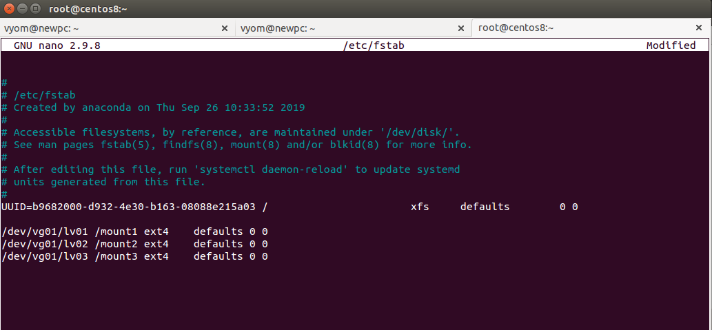 Редактирование /etc/fstab в nano