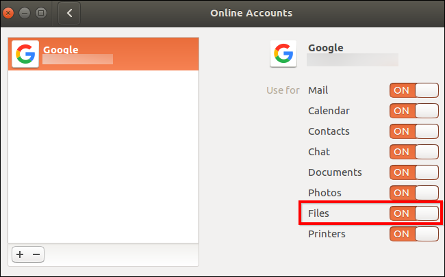 Скриншот: Разрешения для доступа к Google Drive в GNOME