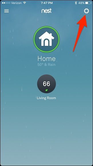 Открыть настройки в приложении Nest — иконка шестерёнки