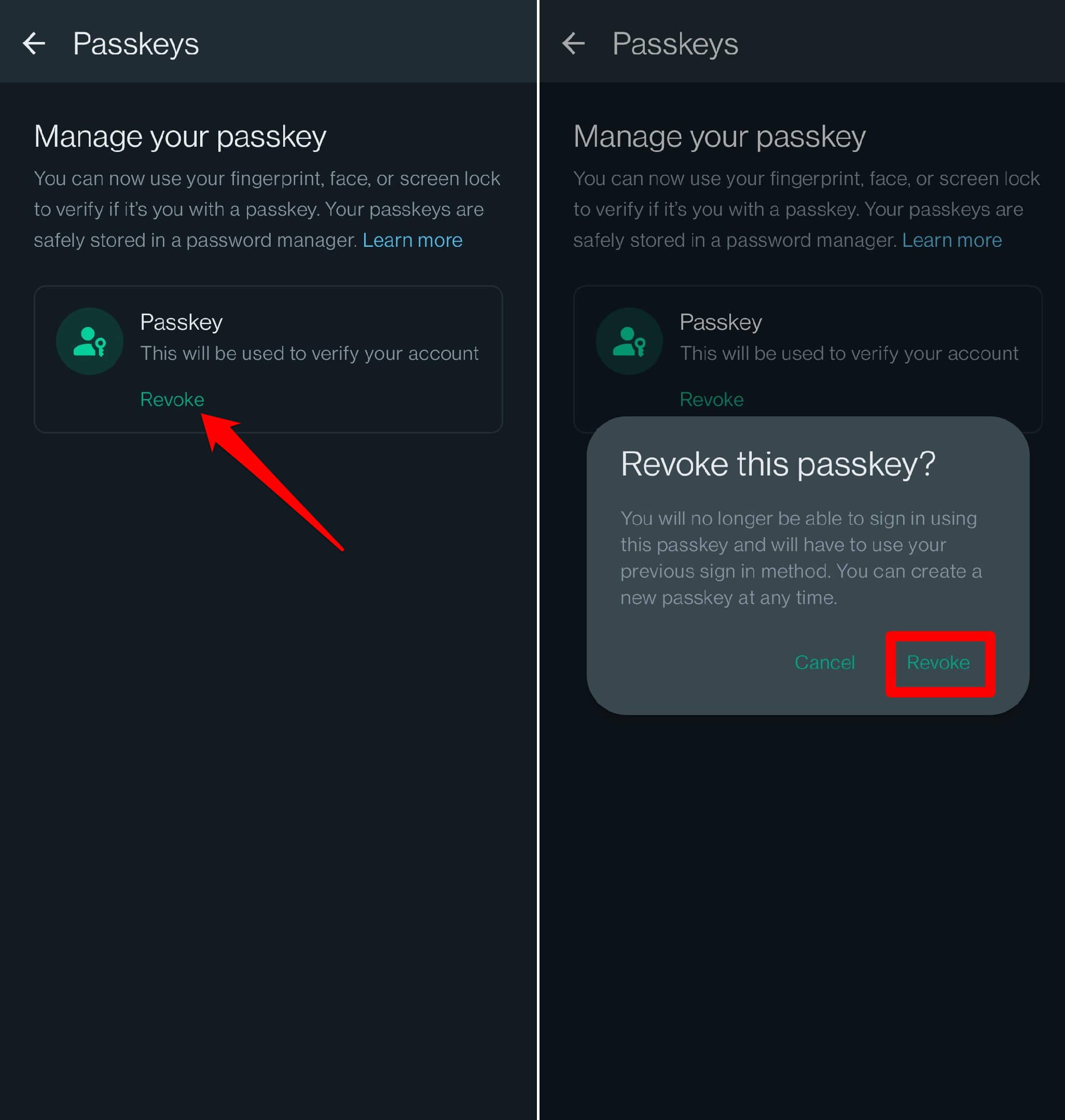 Revocar Passkey de WhatsApp