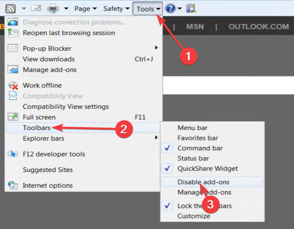 Окно управления надстройками Internet Explorer