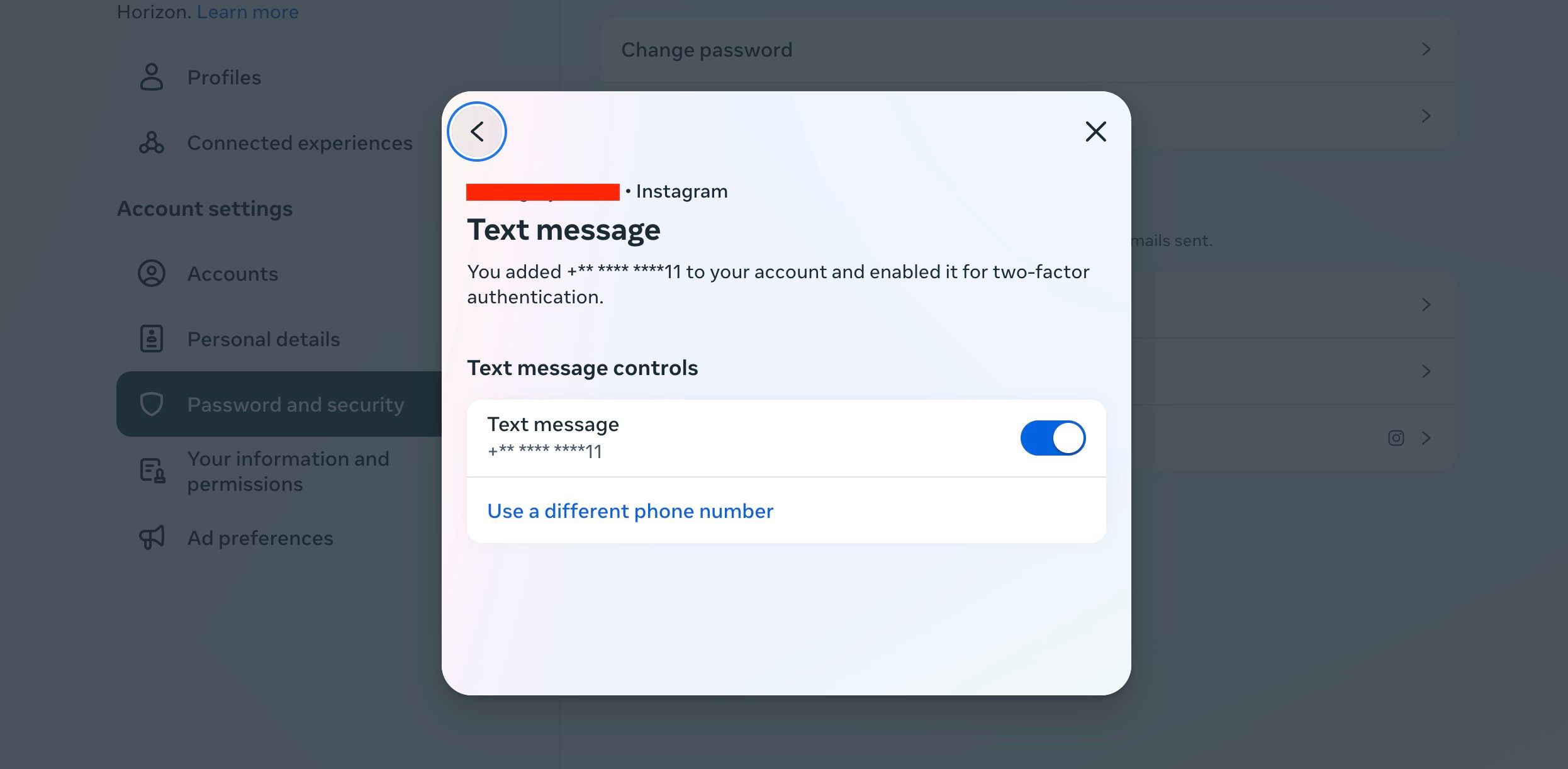 настройка двухфакторной аутентификации через SMS в Instagram