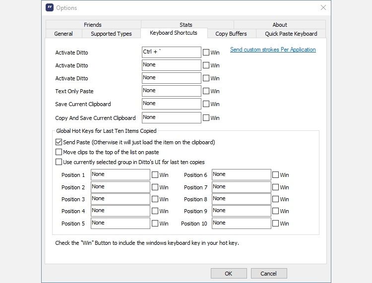 Горячие клавиши Ditto позволяют быстро открыть меню и вставить один из последних десяти клипов
