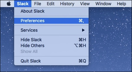 Открыть настройки Slack на macOS