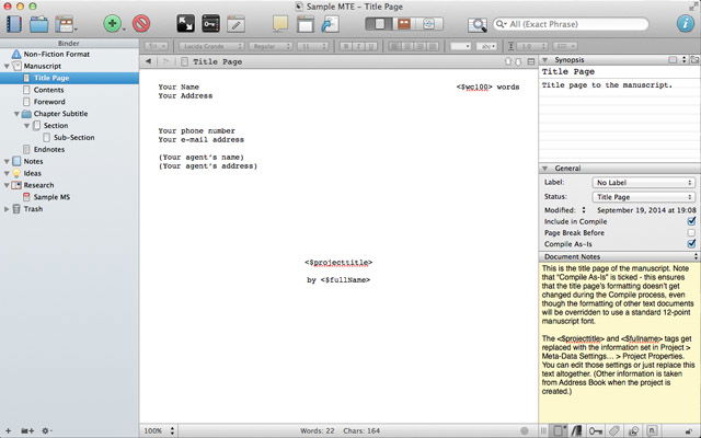 Редактирование содержания, синопсисов и заметок документа