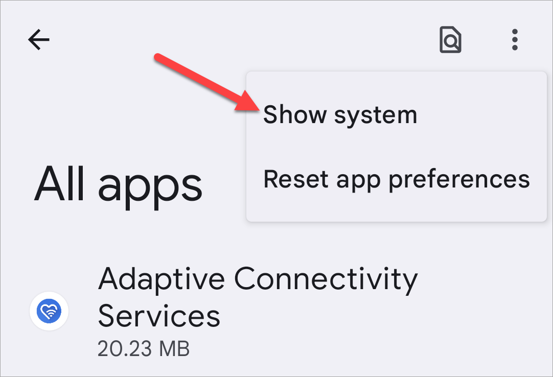 Список всех приложений системы в настройках Android