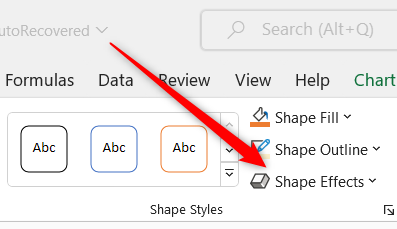 Кнопка 'Эффекты фигуры' в Excel.