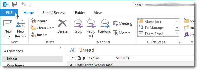 Вкладка Файл в Outlook