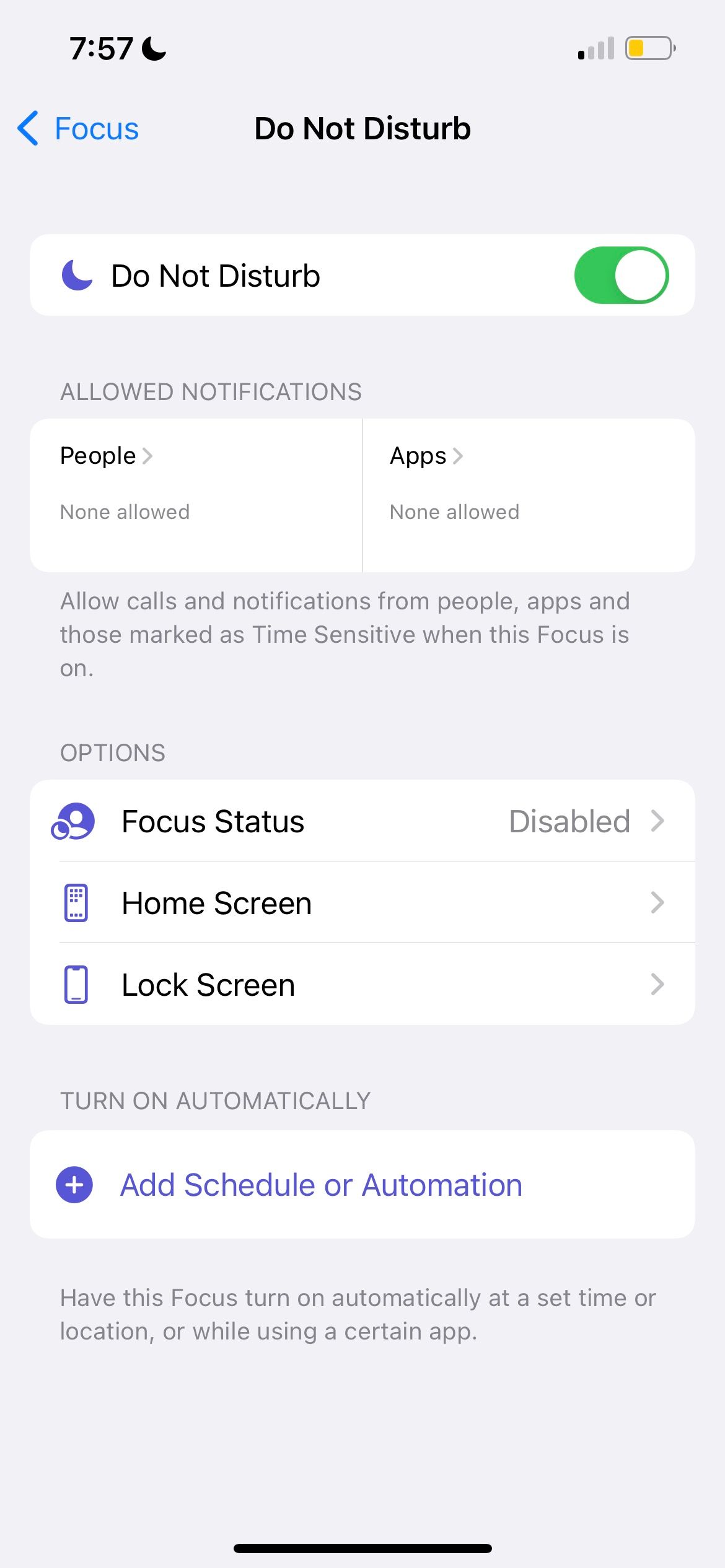 Параметры режима «Не беспокоить» в настройках iPhone