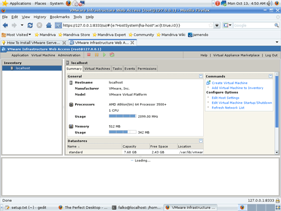 Главный экран веб-интерфейса VMware Server