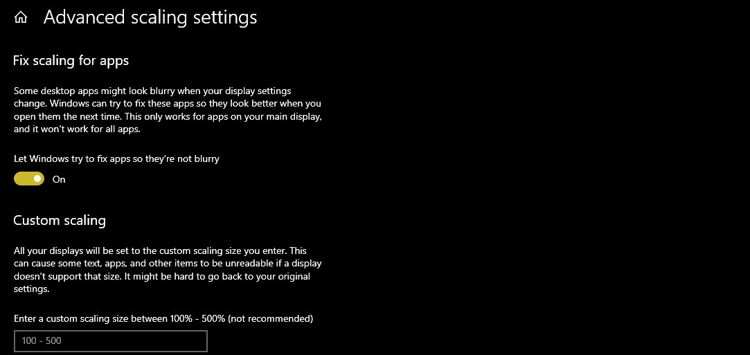 Расширенные параметры масштабирования в Windows