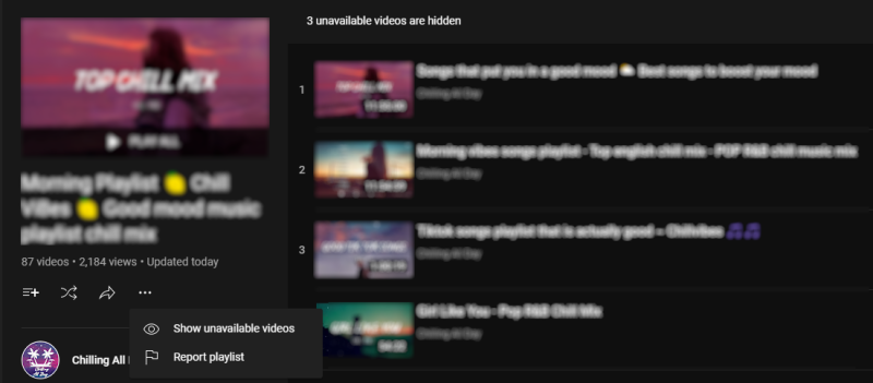 Кнопка репортации плейлиста