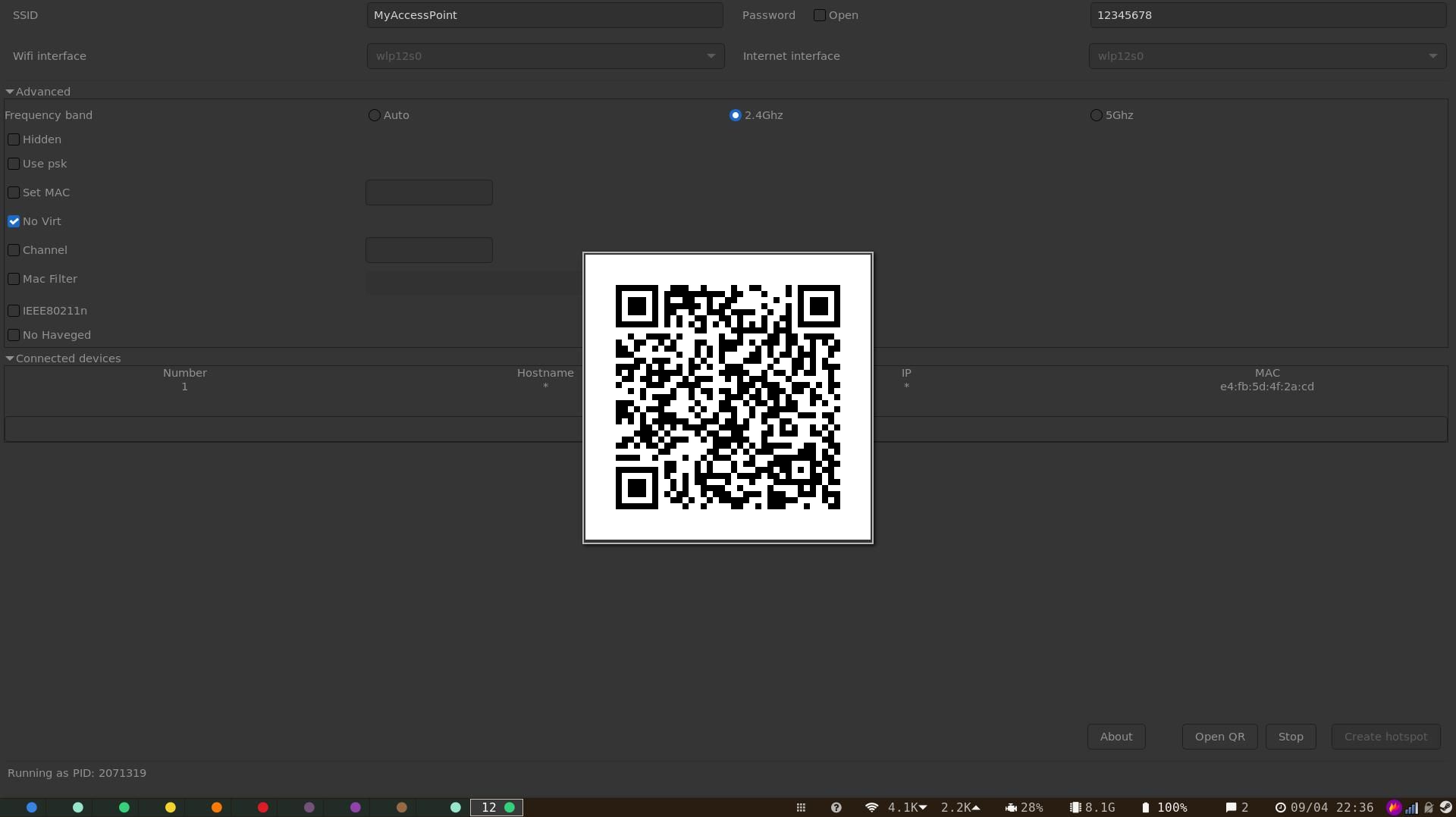 QR‑код для подключения к Linux‑хостспоту