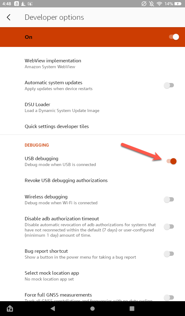 Диалог подтверждения USB Debugging на планшете.