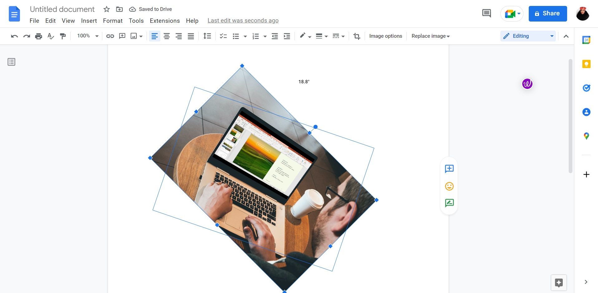 Поворот изображения с помощью синего маркера