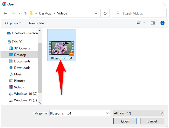 Выберите видео для отправки.