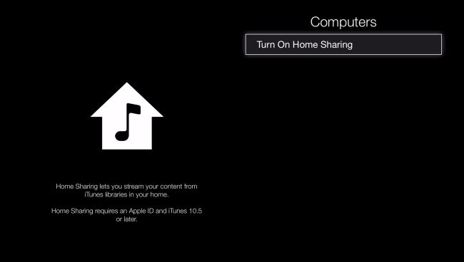 Выбор Apple ID для Home Sharing на Apple TV