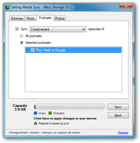 Процесс синхронизации подкастов